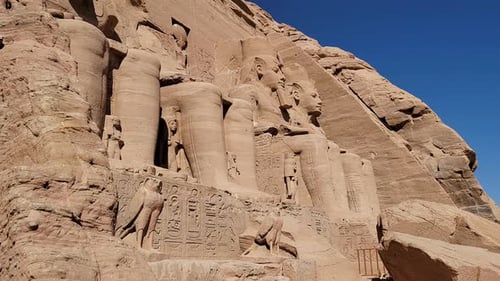Aswan, Egypt : Great Abu Simbel temple of Pharaoh Ramses II in southern Egypt in Nubia next to Lake