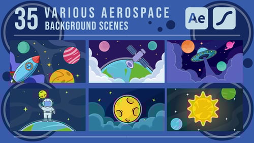 set of aerospace background scenes cartoon animation video