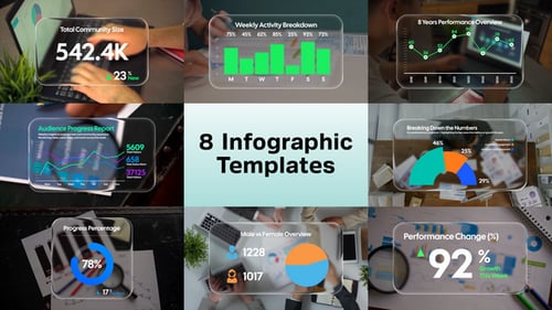 Animated Infographics with Fluid Glass Data Displays