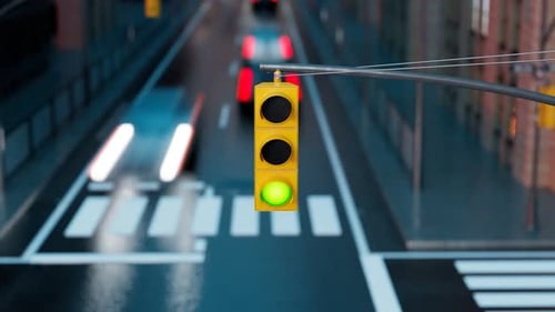 Animated Traffic Light Changing Colors on City Street