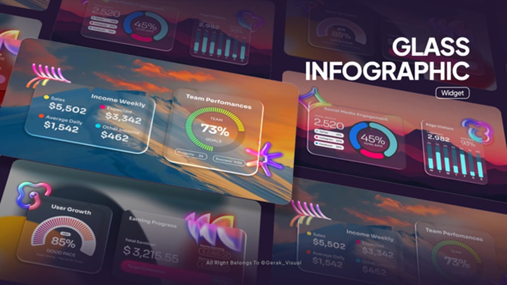 Frosted Glass Infographic Widgets for Data Visualization, Infographics ...