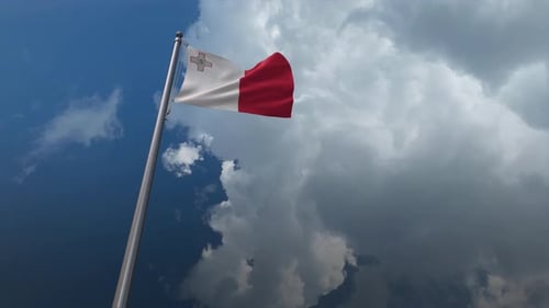 Maltese Flag Waving in Dynamic Sky with Moving Clouds