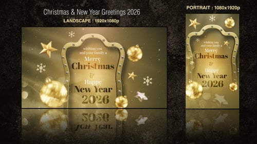 Elegant Golden Christmas and New Year Holiday Greeting Animation