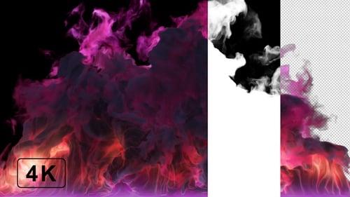 Violette Flammen und aufsteigender Rauch