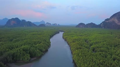 Aerial top view of Samet Nangshe in Phang Nga Bay, Thailand