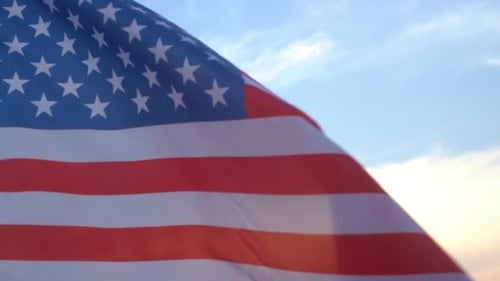 American Flag Waving in the Wind, Close Up