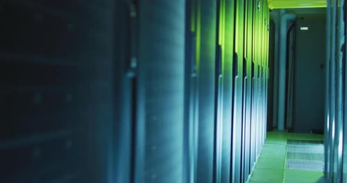 View of computer servers in business server room