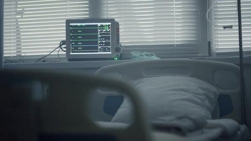 Empty Hospital Room Interior with Medical Drip Modern Heartbeat Computer Screen
