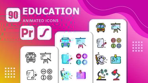 90 Education Icons | Premiere Pro & Lottie Animation
