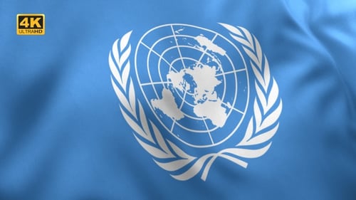 Animated United Nations Flag Waving Realistic Fabric