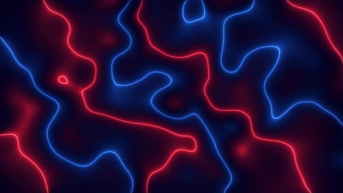 Dynamic Red and Blue Glowing Abstract Neon Waves