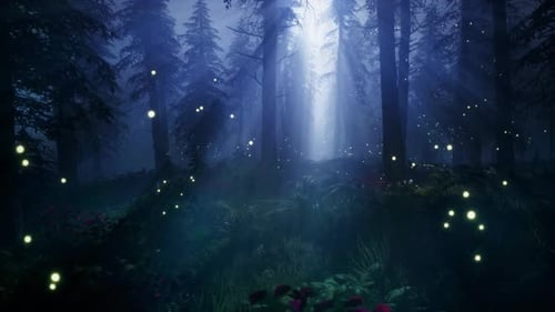 Fireflies in a magical forest 4K