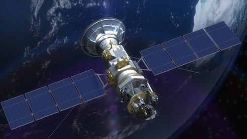 Modern 3D Satellite with Solar Panels Orbiting Earth