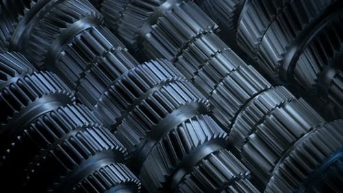 Modern Industrial Metallic Gears Interlocking and Rotating Loop