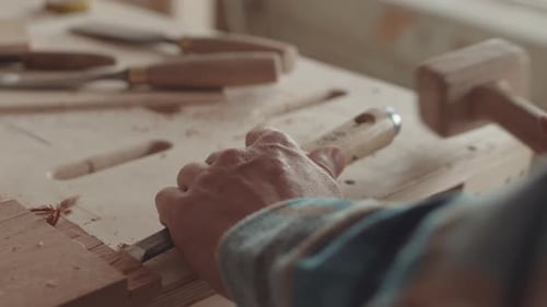 Professioneller Tischler zum Schneiden von Planken mit Spezialwerkzeugen