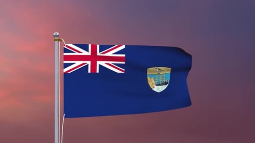 Waving St. Helena Flag Animation Against a Gradient Sky