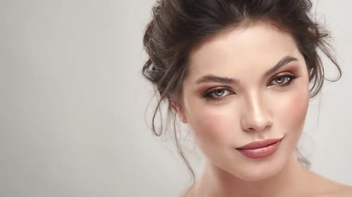 Beautiful Woman Posing with Makeup in Studio