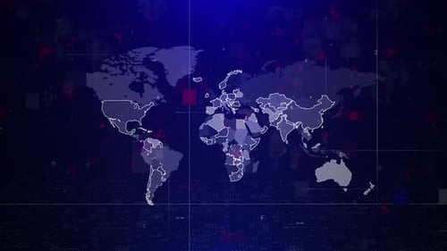 World Map Digital Blue Background Loop 4k