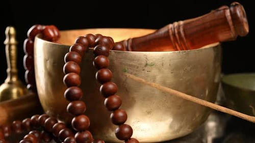 Singing Bowl with Wooden Mallet and Beads