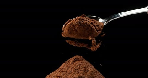 Nutmeg, myristica fragans, Powder falling against Black Background, Slow Motion 4K