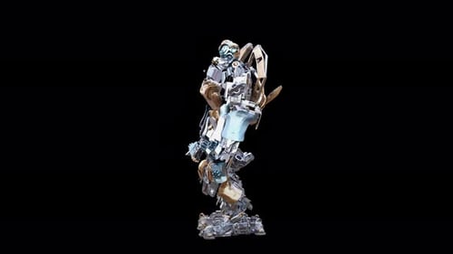 Futuristic Mechanical Robot Character Rotating 3D Animation Loop