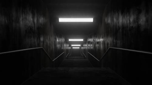Creepy Abandoned Dark Tunnel Corridor Flickering Fluorescent Lights