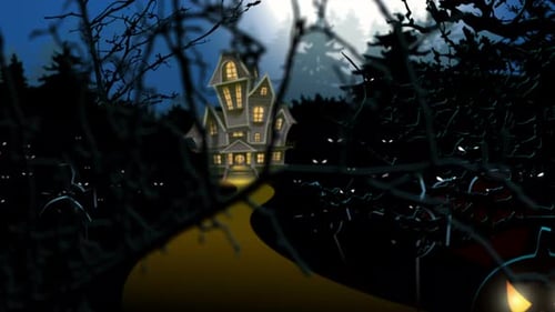 Spooky Haunted House in Dark Forest Halloween Night Animation