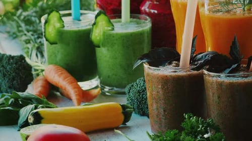 Colorful Assortment of Fresh Vegetable Juice Blends
