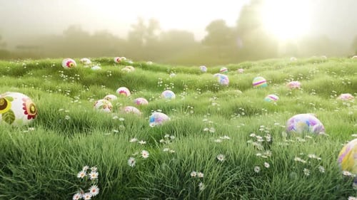 Animated Colorful Easter Eggs Rolling in Sunny Spring Grass