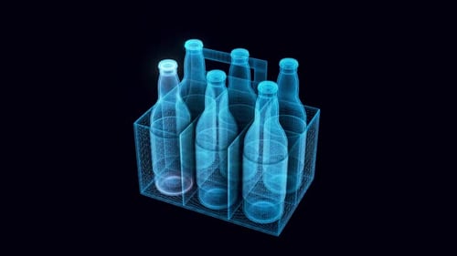 Futuristic Hologram Six-Pack Bottles Wireframe Digital Display