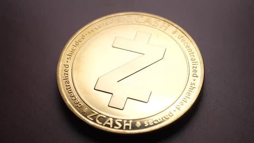 Close-Up of a Golden ZCash Cryptocurrency Coin