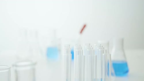 Close Up of Laboratory Test Tubes and Beakers