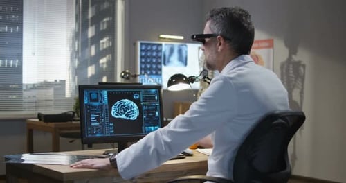 Doctor Interacts with Augmented Reality Brain Scan