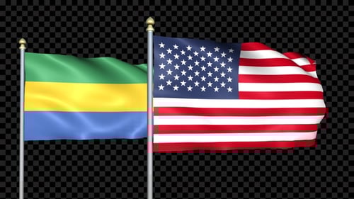 Gabon and USA Flags Waving on Alpha Channel Loop