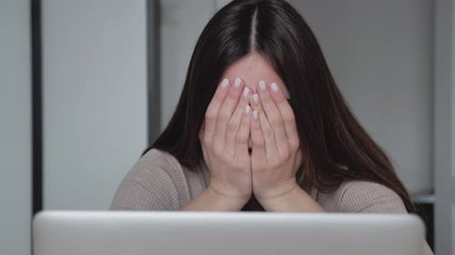 Sad Worried Young Woman Attractive Face Having Psychological Problem Feeling Anxiety Depression