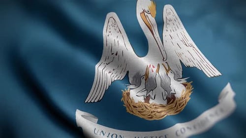 Realistic Waving Louisiana State Flag with Pelican and Banner