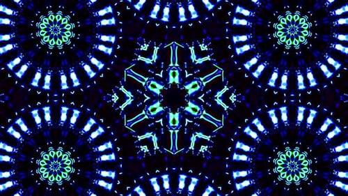 Abstract Neon Blue Green Geometric Kaleidoscope Background
