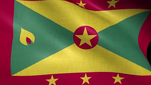 Grenada National Flag Waving in Realistic Fabric Motion