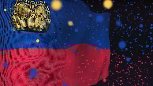 Liechtenstein Flag Waving with Digital Particle Effect