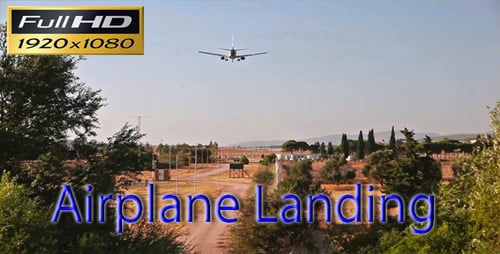 Commercial Airplane Landing at Rural Airport on Sunny Day