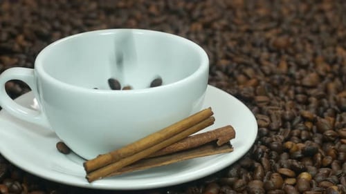 Pouring Coffee Beans into a White Cup