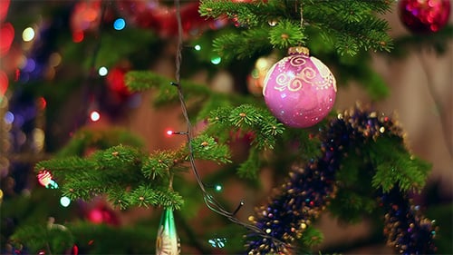 Christmas Tree Decoration with Colorful Lights and Ornaments
