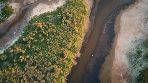 Top View Drone Footage Flying Over Dry Lake or River