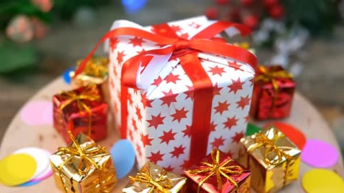 Decorative Christmas or New Year Gifts Boxes Collection Rotates in Circle.