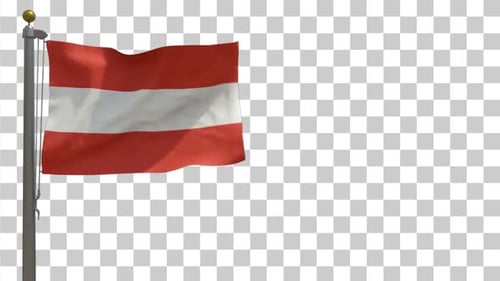 Waving Austrian Flag on Flagpole with Alpha Channel