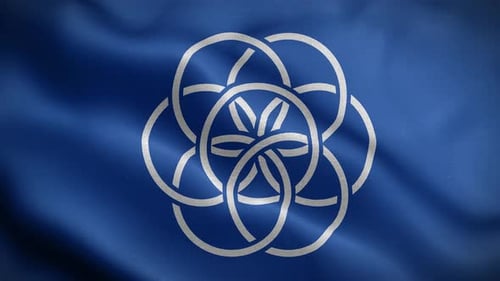Waving Blue Flag with Interconnected White Circles
