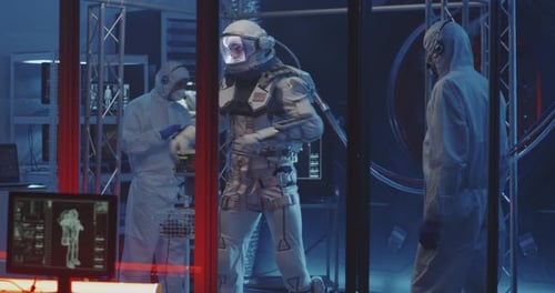 Astronaut Suit Development in a Futuristic Lab