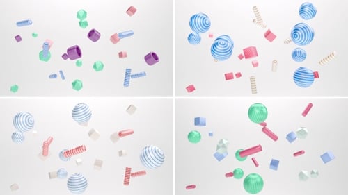 Colorful 3D Geometric Shapes Floating Seamless Loop Background