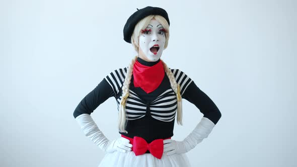 Slow Motion Portrait of Beautiful Lady Mime Winking and Smiling ...