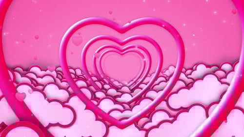 Pink Heart Tunnel Animation with Glowing Clouds